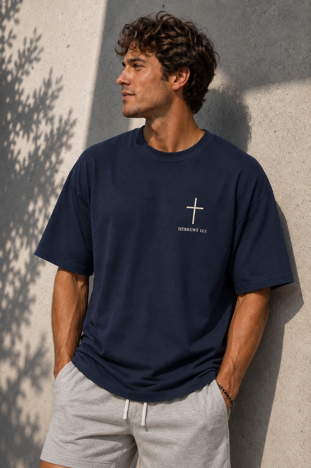 Hebrews 12:1 Tee- Navy
