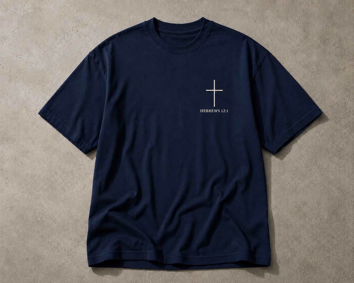 Hebrews 12:1 Tee- Navy